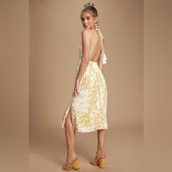 O’Neill Andre Mustard Yellow Floral Print Halter Dress - Picture 2 of 10